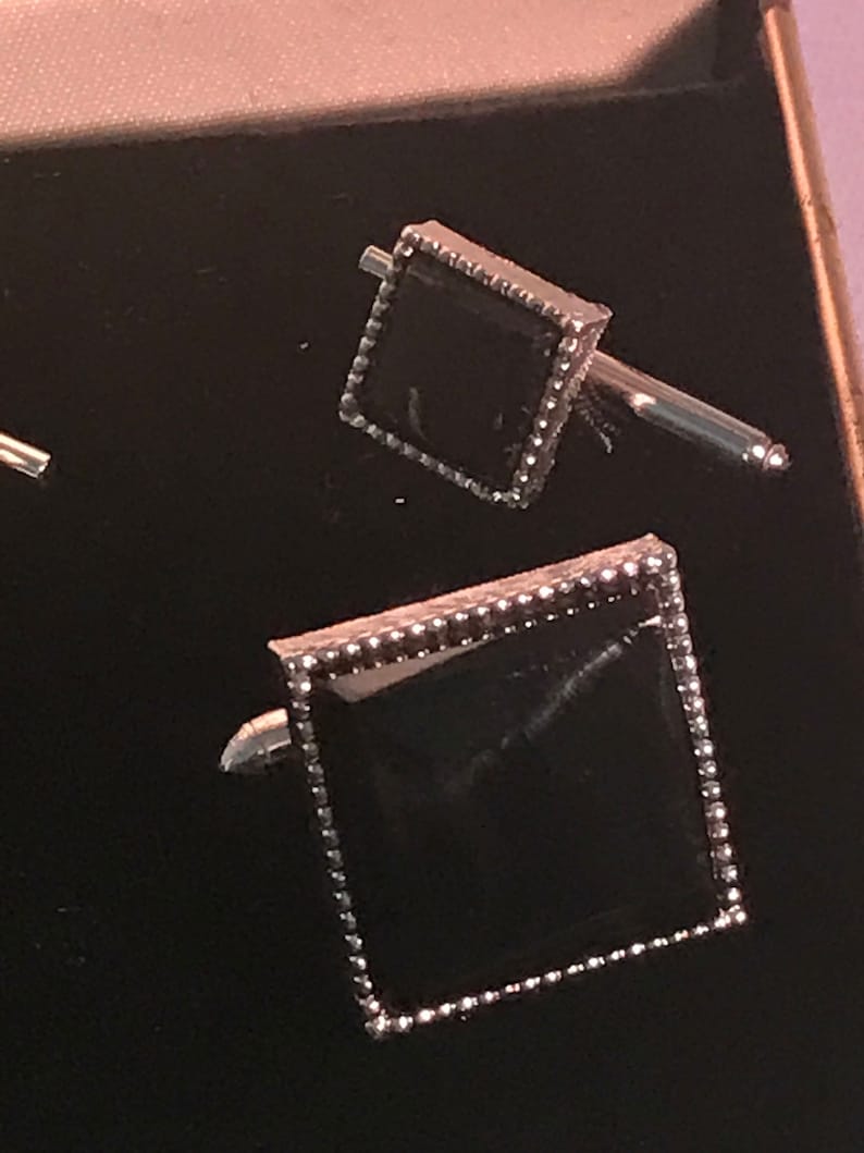 Swank Cufflinks and Tieclip Set Vintage Black Onyx Formal Wear with Box Formal Stud Set Suit Up Classic Fashion Tuxedo Wear