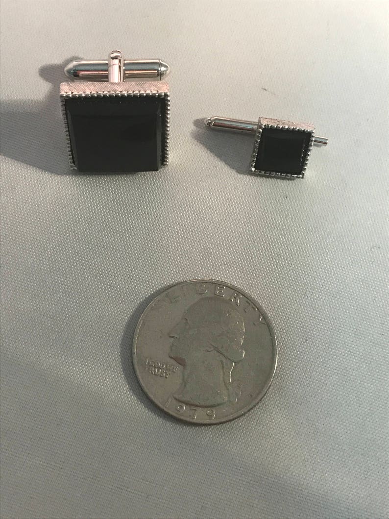 Swank Cufflinks and Tieclip Set Vintage Black Onyx Formal Wear with Box Formal Stud Set Suit Up Classic Fashion Tuxedo Wear
