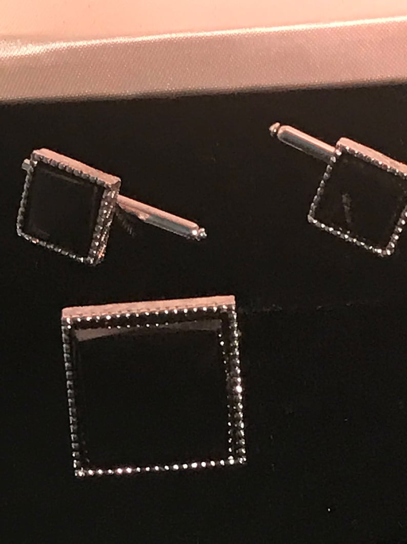 Swank Cufflinks and Tieclip Set Vintage Black Onyx Formal Wear with Box Formal Stud Set Suit Up Classic Fashion Tuxedo Wear