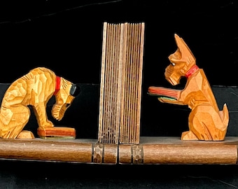 Antique German Bookends, Carved Terrier Dogs
