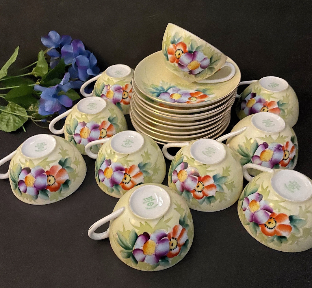 Antique Japanese Tea Cups and Saucers Meito Set of 10 Etsy