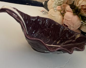 Vintage Bordallo Pinheiro Cabbage Gravy Boat, Rare Purple, Unused