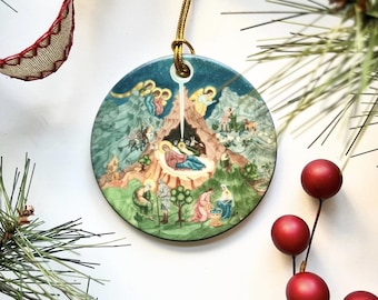 Watercolor Nativity Ceramic Ornament