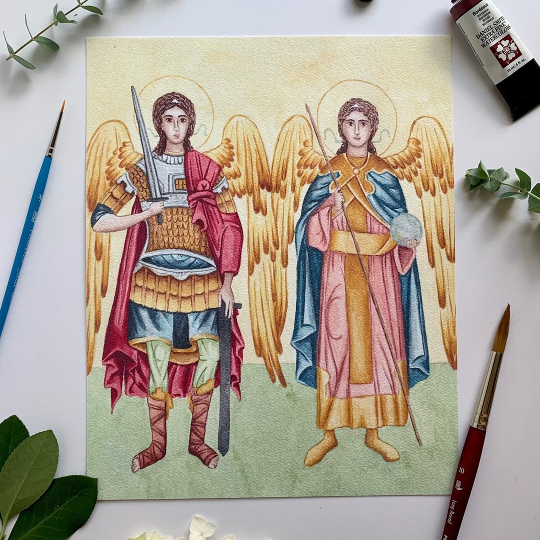 Handmade Wooden Greek Orthodox Icon Of Archangels Michael & Gabriel – Solid Wood, Handcrafted In Greece