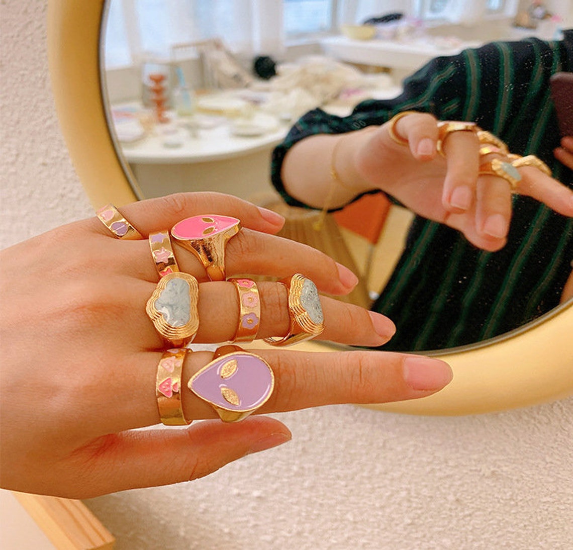 Preppy Summer Colorful Enamel Rings Chunky Gold Enamel Ring Etsy