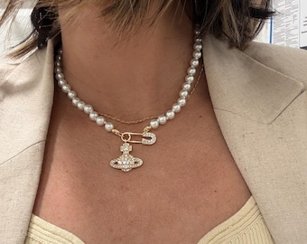 Vivienne Westwood Gold Lucrece Pearl Pin Necklace - Etsy