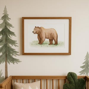 Bear Watercolor Print – Woodland Animal Nursery Wall Art, Forest Baby Room Decor