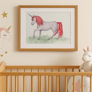 Watercolor Unicorn Print – Whimsical Nursery Wall Art, Magical Animal Decor, Fantasy Vibes Unframed