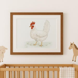 Watercolor Chicken Print – Farm Animal Wall Art, Country Nursery Decor, Barnyard Vibes Unframed