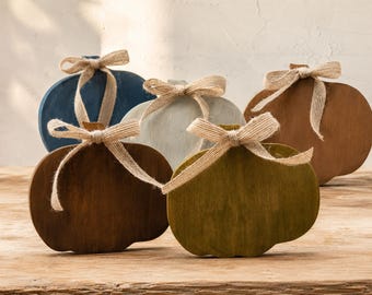 Handmade Rustic Wood Pumpkins, Cottagecore Fall Decor, Neutral Autumn Shelf Sitters