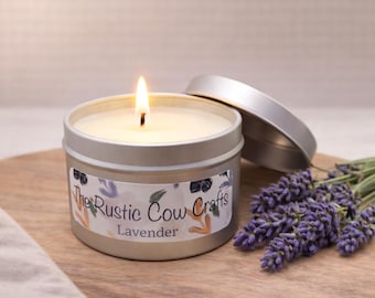 Lavender Soy Wax Candle, Calming Floral Scented Tin, Hand-Poured Relaxation
