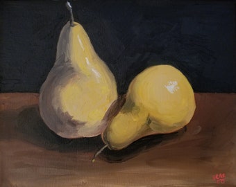 Pears in Oil, **DIGITAL DOWNLOAD**, Oil on stretched canvas, printable, print, art, wall decor, pears, fruit, still life, yellow, home decor