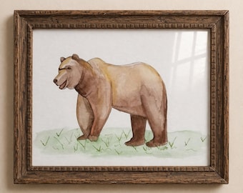 Bear Watercolor Print – Woodland Animal Nursery Wall Art, Forest Baby Room Decor