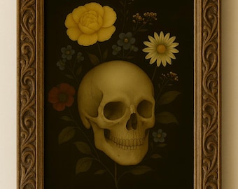 Floral Skull Digital Print – Gothic Botanical Anatomy Wall Art Download