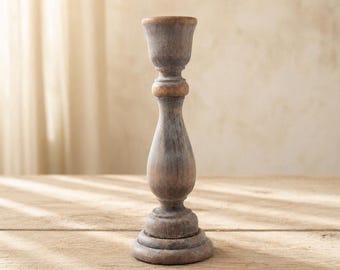 Rustic Wooden Candlestick Holder | Single Farmhouse Candle Holder | Cottagecore Neutral Home Decor