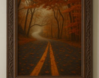 Moody Autumn Road Print: Spooky Fall Forest Wall Art (Digital Download)