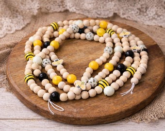 Honey Bee Beaded Garland – Handmade Cottagecore Tiered Tray Decor