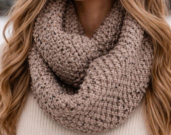 Handmade Chunky Knit Infinity Scarf | Seed Stitch, Neutral Style