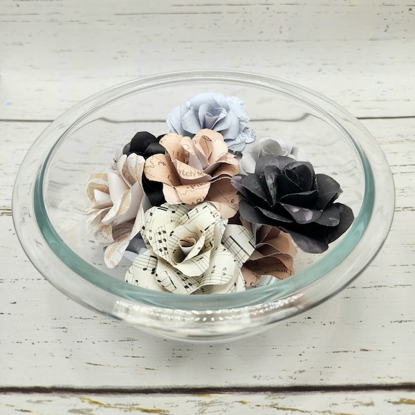 Victorian Boudoir Paper Flower Vase Filler, maps, music, Floral, black, Gothic, decor, handmade, gray, tan, neutral, lace