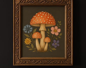 Cottagecore Mushroom Art Print – Dark Academia Botanical Download