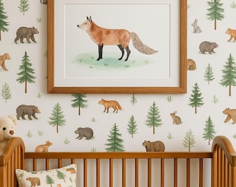 Fox Watercolor Print: Woodland Nursery Wall Art, Forest Decor