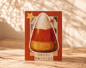 Funny Candy Corn Halloween Card, Candy Catfish Greeting Card, Spooky Season Card, Cute Halloween Gift, Fall Card for Bestie
