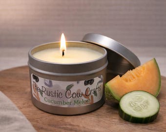 Cucumber Melon Soy Candle: Fresh Spa Scent, Handmade Tin Candle