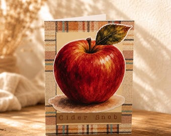 Cider Snob Greeting Card | Funny Apple Lover Autumn Birthday Card | Watercolor Cottagecore