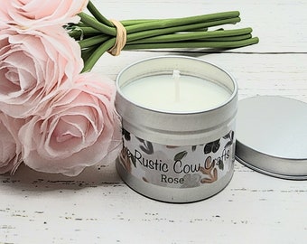 Rose, Soy Candle, Floral, Spring, Scented, Tin, customize, Organic, Flame, love, valentine, romantic, garden, nature,mother