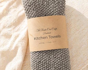 Handmade Knit Cotton Dish Towels: Farmhouse Kitchen Decor (Set of 2)