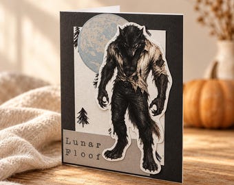 Handmade Werewolf Halloween Card, Moody Lunar Floof Greeting, Witchy Spooky Season