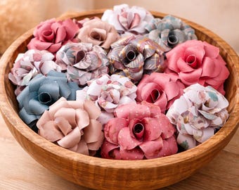 Handmade Autumn Orchard Paper Flowers – Plaid & Apple Prints, Fall Decor