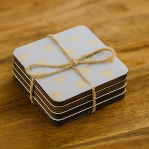 Set of 4 Honeybee Coasters – Cottagecore Bee Drink Coasters, Cute Rustic Decor for Iced Coffee & Tea Lovers