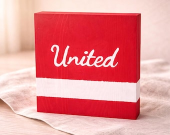 Hand-Painted Wood Block Sign "United", Rustic Americana Decor, Red White Blue Shelf Sitter