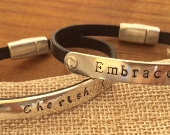 leather name bracelet etsy
