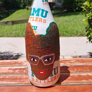 Hand-Painted Handmade Upcycled Glass Wine Liquor Bottle Single Stick Incense Burner Holder Home Table Yoga D\u00e9cor Smoke New Orleans Skull
