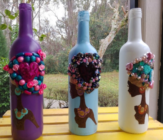 Hand-Painted Handmade Upcycled Glass Wine Liquor Bottle Single Stick Incense Burner Holder Home Table Yoga D\u00e9cor Smoke New Orleans Skull
