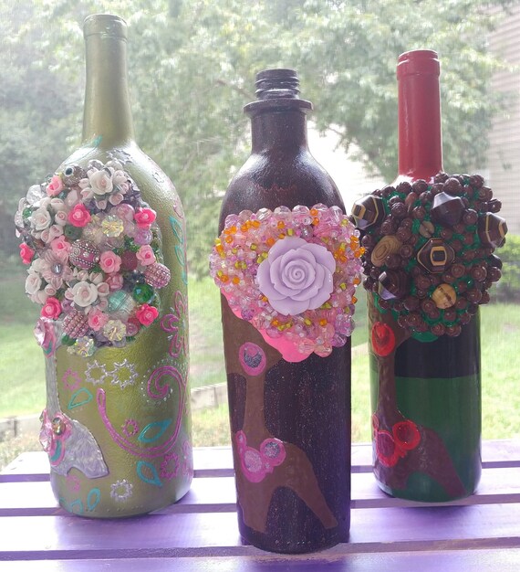 Hand-Painted Handmade Upcycled Glass Wine Liquor Bottle Single Stick Incense Burner Holder Home Table Yoga D\u00e9cor Smoke New Orleans Skull