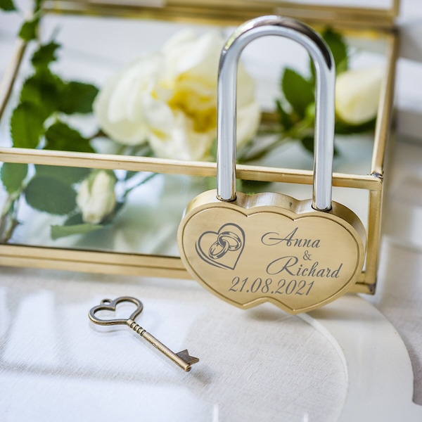 Cadenas coeur personnalisé pour mariage d'amour avec noms et date - Cadeau de mariage unique, cadenas d'amour gravé personnalisé