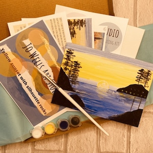 Paint a landscape| instructions step by step, Letterbox craft box, DIY paint kit, acrylic painting for beginners, art party set
