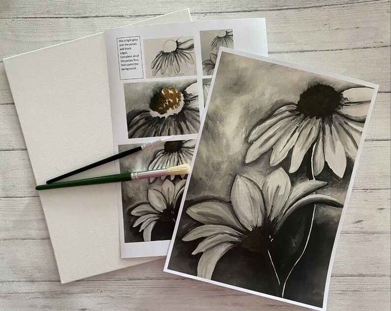 DIY paint your own canvas craft kit black and white wall Etsy