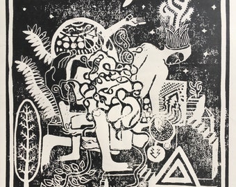 8.5 x 11 linocut print