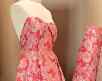 Bright Salmon Pink Gold Reversible Brocade Fabric, Fancy Fabric, Bridal Fabric, Fairy Tale