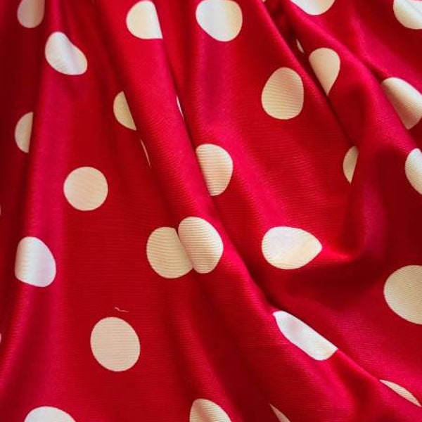 White on Red Polka Dot Silk Jersey Dress Fabric