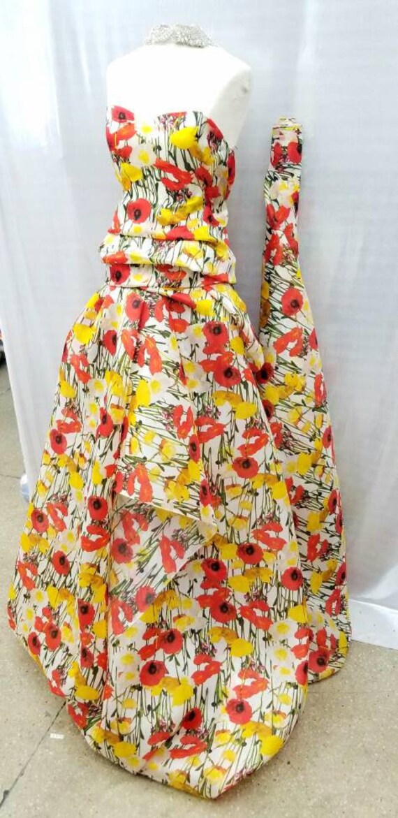 yellow dress red flowers