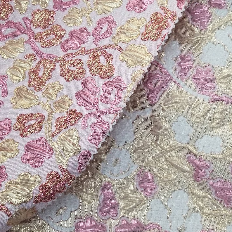 Bright Pink Gold Reversible Brocade Fabric