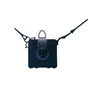 Può includere: Un movimento dell'orologio nero con un gancio in metallo argentato. Le lancette dell'orologio sono nere, con una lancetta dei minuti a forma di freccia e una lancetta delle ore decorativa. Il meccanismo dell'orologio è quadrato.