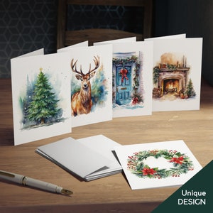 Cartes de Noël (paquet de 5 multi-motifs avec enveloppes blanches) Cartes postales de vœux du Nouvel An Joyeuses fêtes Design aquarelle de Finlande + textes