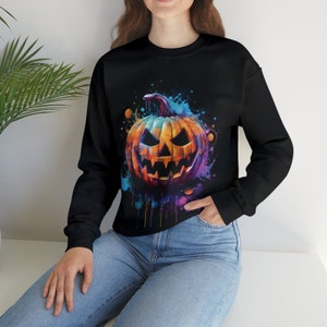 Halloween Pumpkin Sweatshirt Black Autumn Cozy Teacher Gift Sweatshirt Crewneck