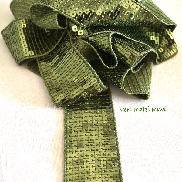 Green Ribbon "Khaki Kiwi" Sequin, Vanessa Bruno, 2cm or 4cm, Sequin